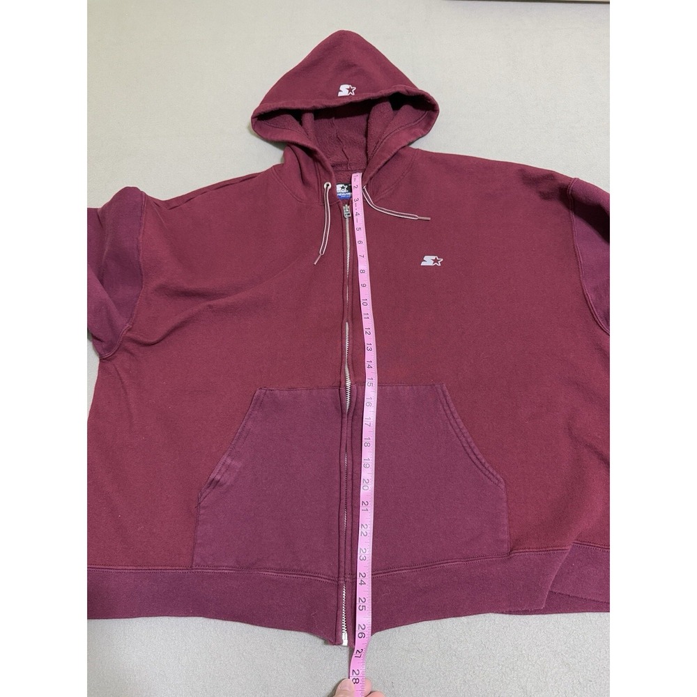 Vintage 90s Starter Mens XL Faded Heavyweight Blank Full Zip Hoodie Maroon WORN‎ - Picture 9 of 16
